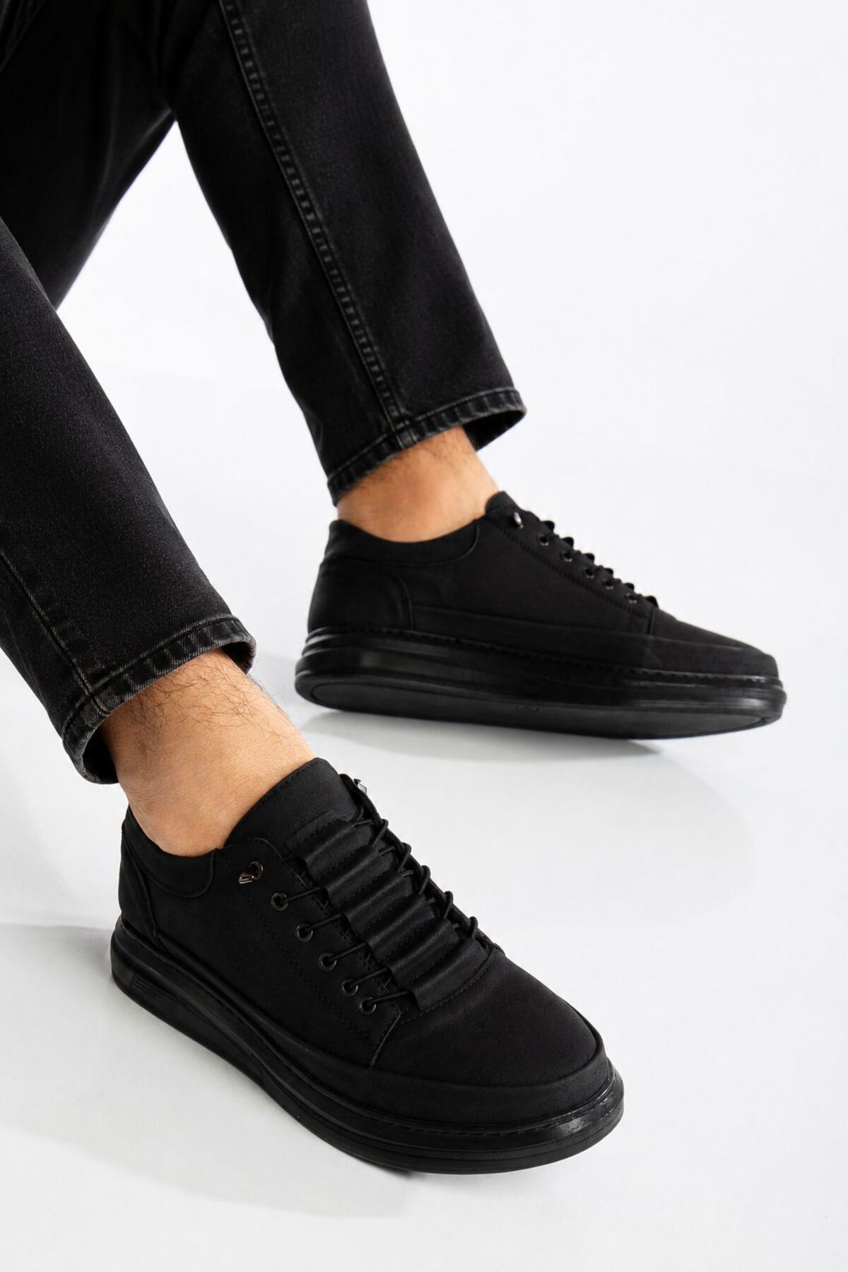 MY GROSS SHOES Siyah Ortopedik İç Taban Akıllı Bağcıklı Erkek Spor Sneaker görsel 5