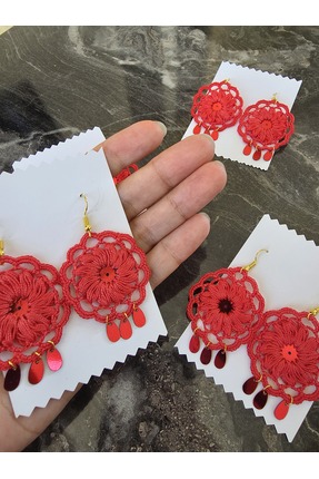 Evita Sallantılı Tığ İşi Pullu takı Küpe Aksesuar + Hediye Pakedi