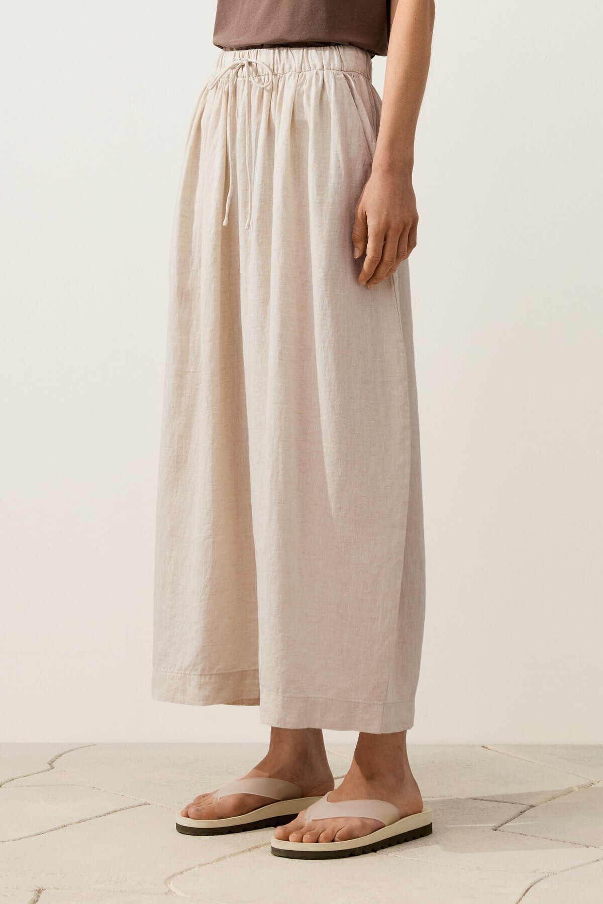 %100 Keten Balloon Crop Pantolon