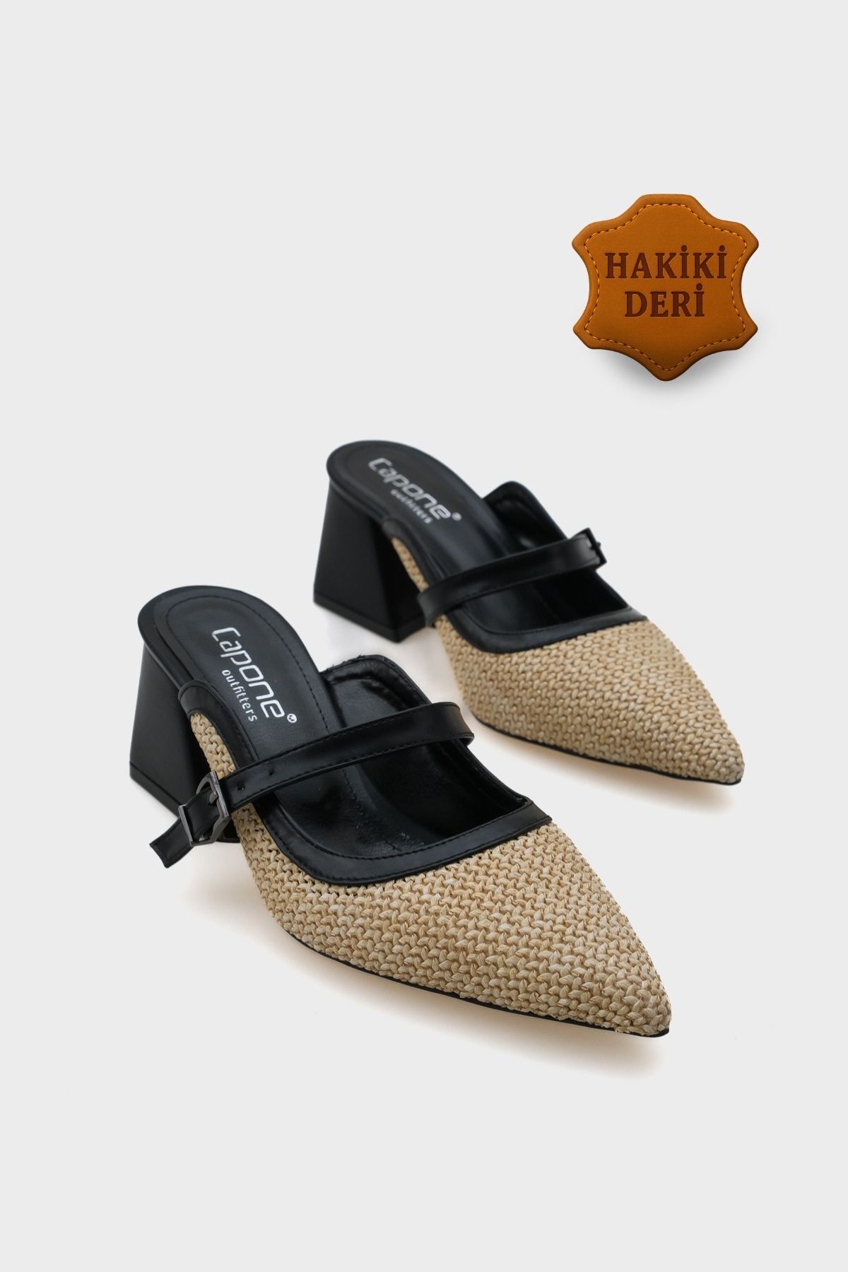 Nena Genuine Leather Pointed Toe Wicker Toe Closed Women's Slippers