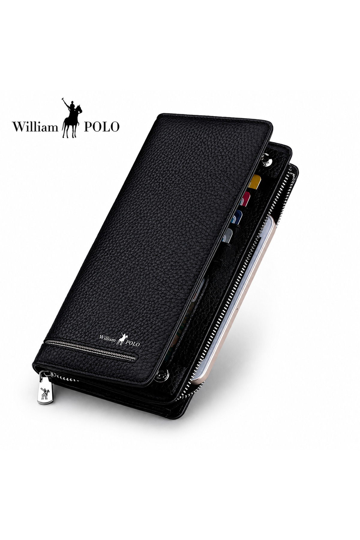WİLLİAMPOLO Alta Qualıta Men's Black Genuine Leather Long Wallet Card Holder