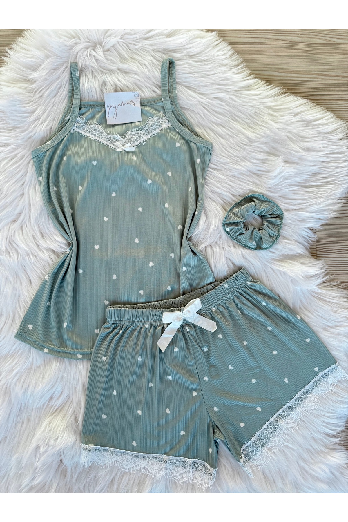 Pijamacs Cagla Green Heart Sa deznom Pegasus pidžama set sa šortama