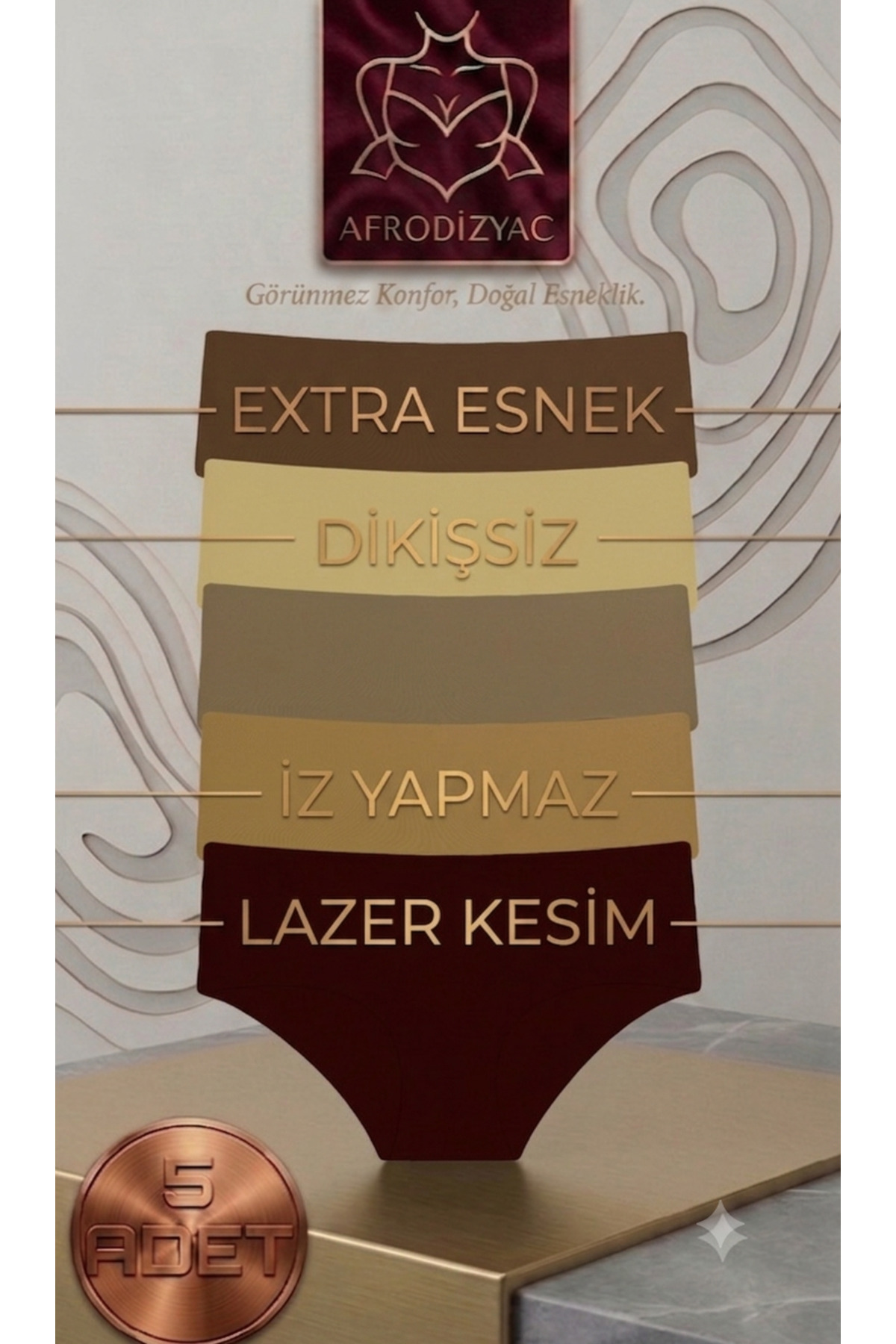 Afrodizyac 5'li Extra Yüksek Bel Lazer Kesim Extra Esnek Ve Yumuşak Dikişsiz İz Yapmaz Külot