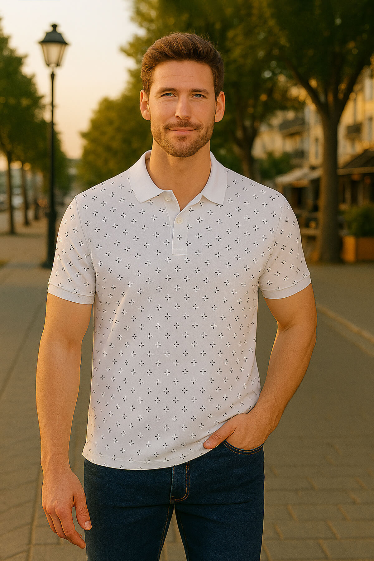 Men's Polo Domino Patterned 100% Cotton T-Shirt