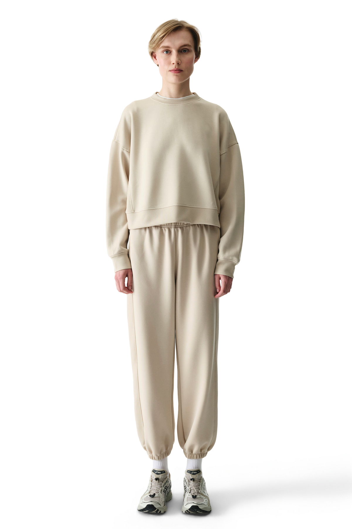 Penti  Bej İpeksi Dokunuş Silky Touch Kontrast Detaylı Bisiklet Yaka Sweatshirt - Görsel 3