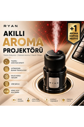 Ryan Araç İçi Koku Difüzörü Yıldız Gökyüzü Projektörü Ultrasonik Buharlı Arom...