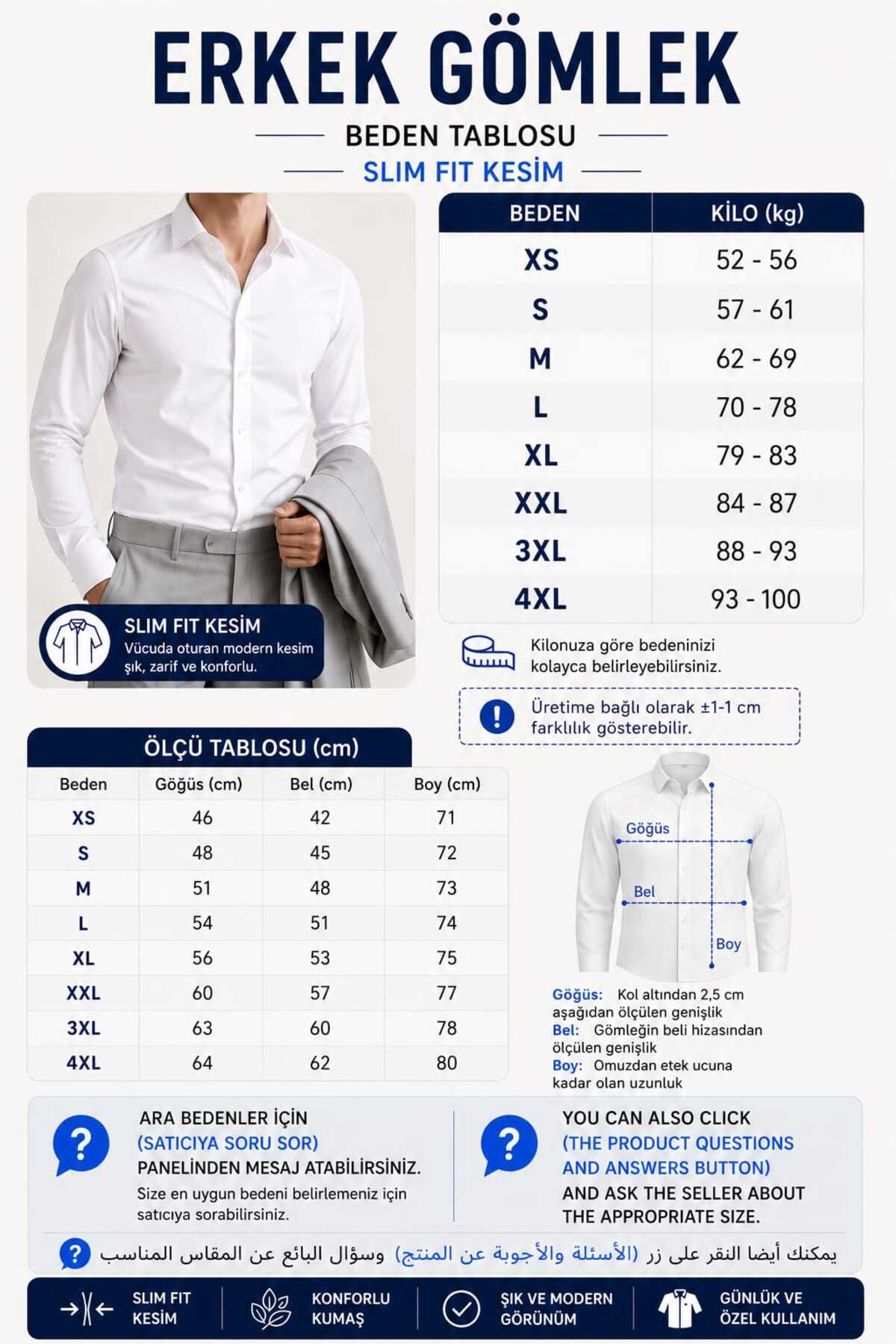 Slim Fit Dar Kesim Düz Sert Yaka Uzun Kollu Kolay Ütü Dört Mevsim LACİ ERKEK Gömlek — سرمه‌ای 1100 — تصویر 2 از 8