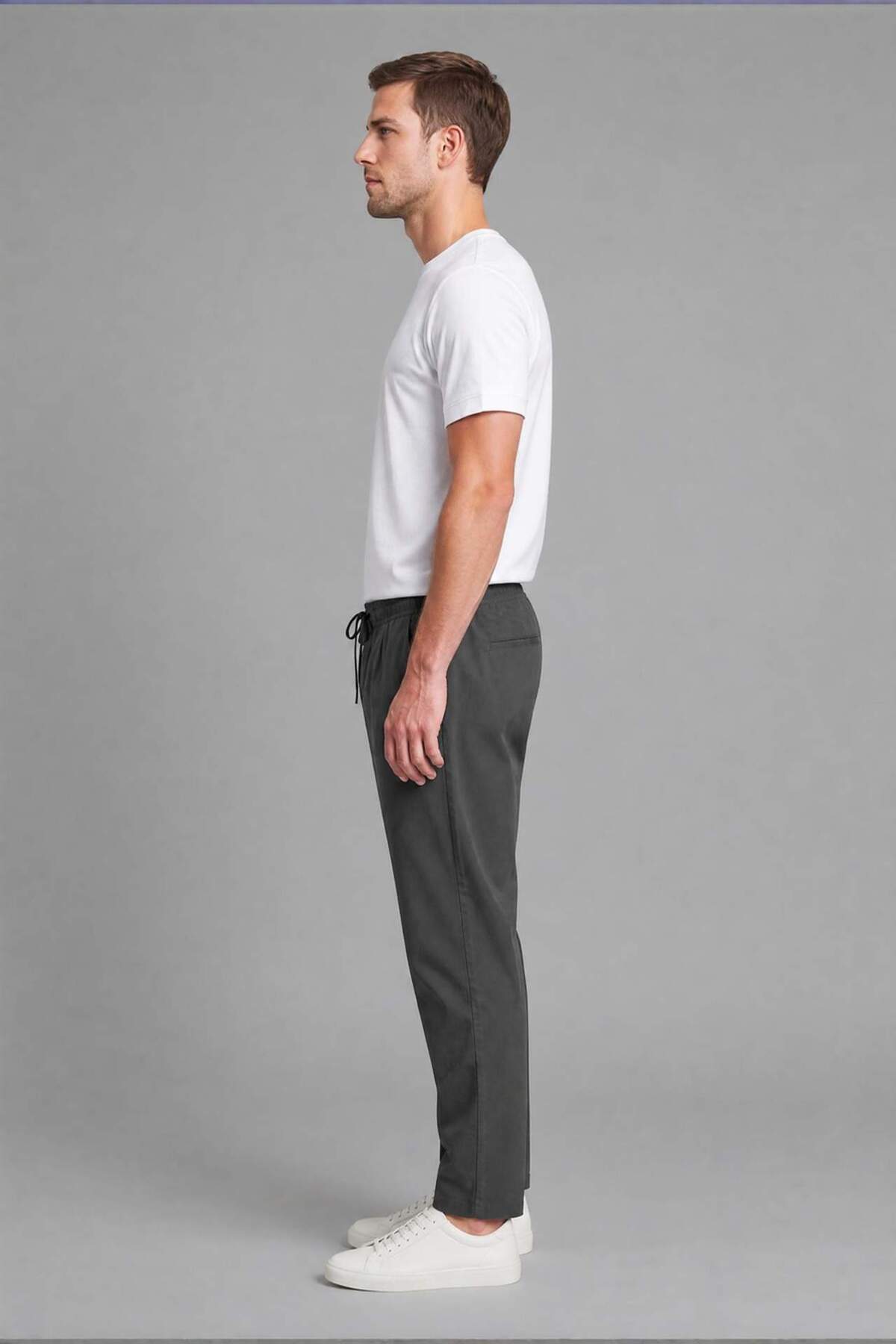 DeFacto Relax Fit Elastik Bağcıklı Bel Antrasit Pamuklu Pantolon H6679AX26SM görsel 2