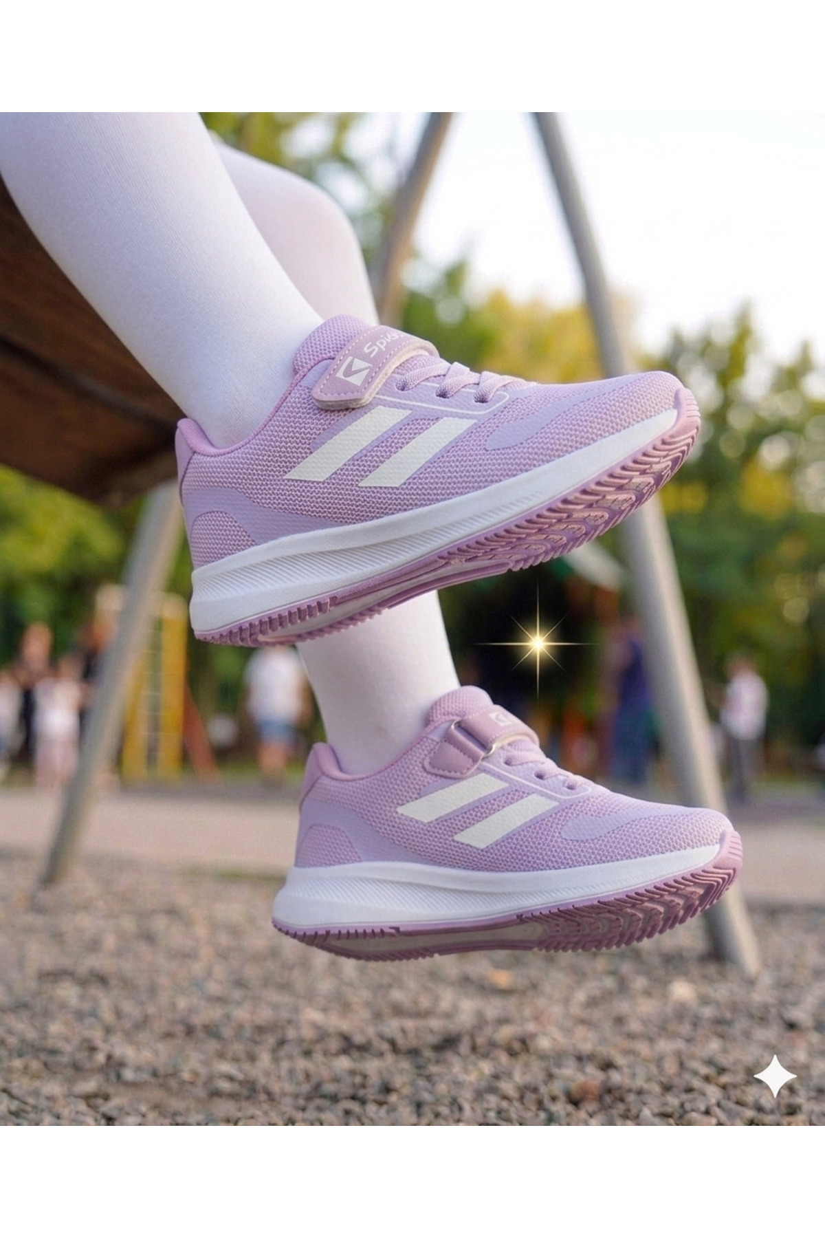 WEBORN Unisex Lilac Single Velcro Comfortable Daily Breathable Poly Sole Children's Sports Sneakers School Shoes