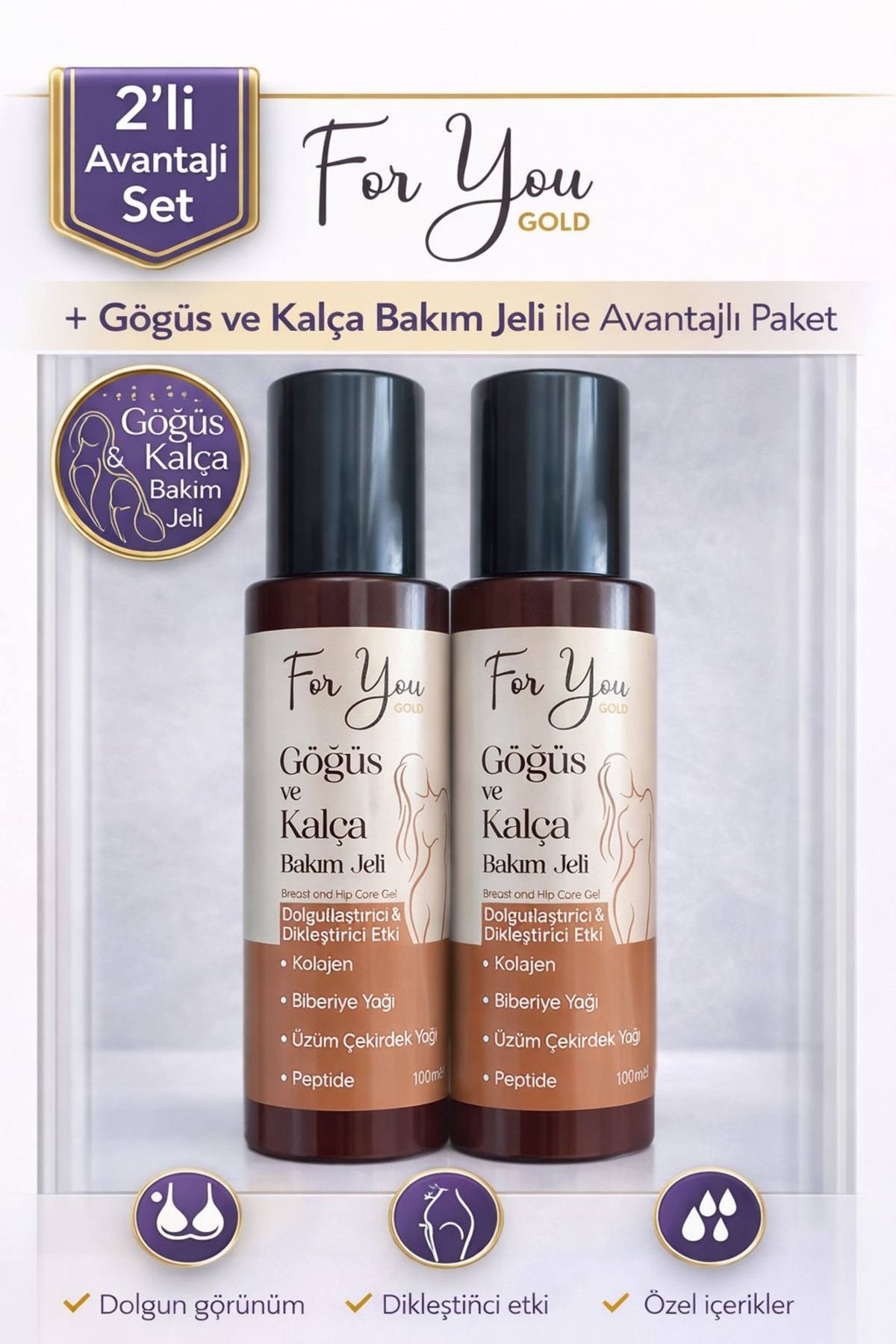 Dolgunlaştırıcı, Dikleştirici Göğüs Ve Kalça Büyütmeye Yardımcı Bakım Jeli 100 ml X 2 Adet — dolgun2set — تصویر 2 از 4