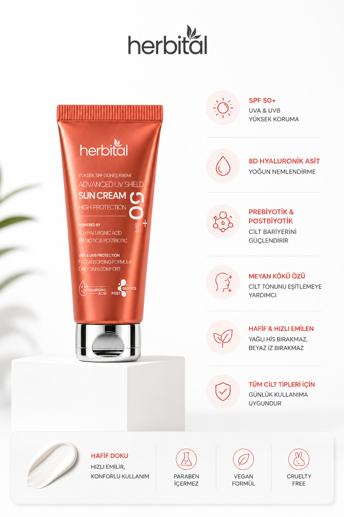 SPF 50+ Güneş Kremi Leke Karşıtı ve Beyaz İz Bırakmayan – 8D Hyaluronik Asitli — HBL-0005 — تصویر 5 از 7