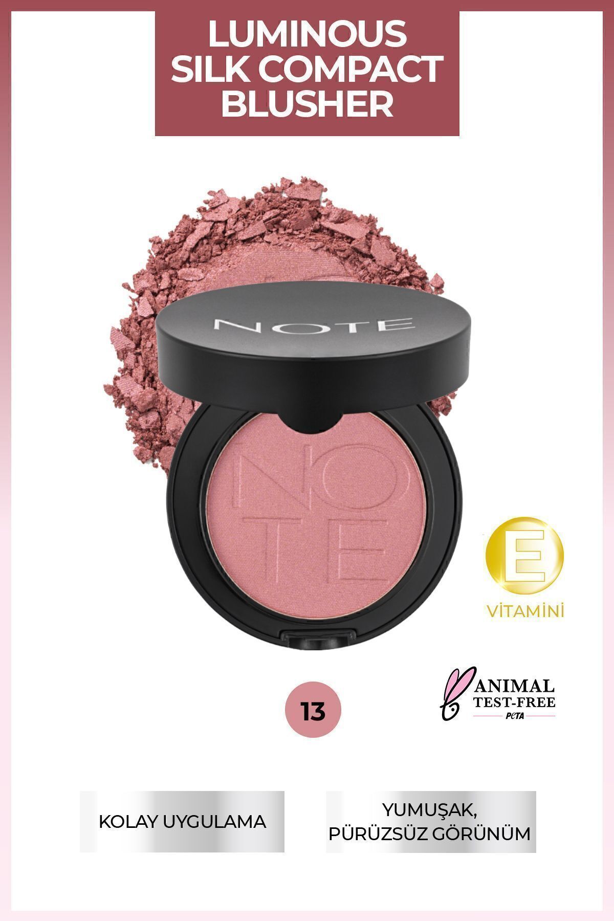 NOTE رژگونه پودری فشرده لومینوس سیلک - شماره ۱۳ صورتی پررنگ — صورتی BLSH LUM COMPACT