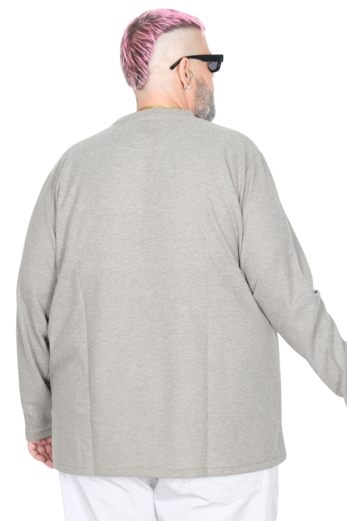 ModeXL Mode XL Büyük Beden Erkek Sweatshirt Bisiklet Yaka Uzun Kol WAFFLE 23460 Haki görsel 5