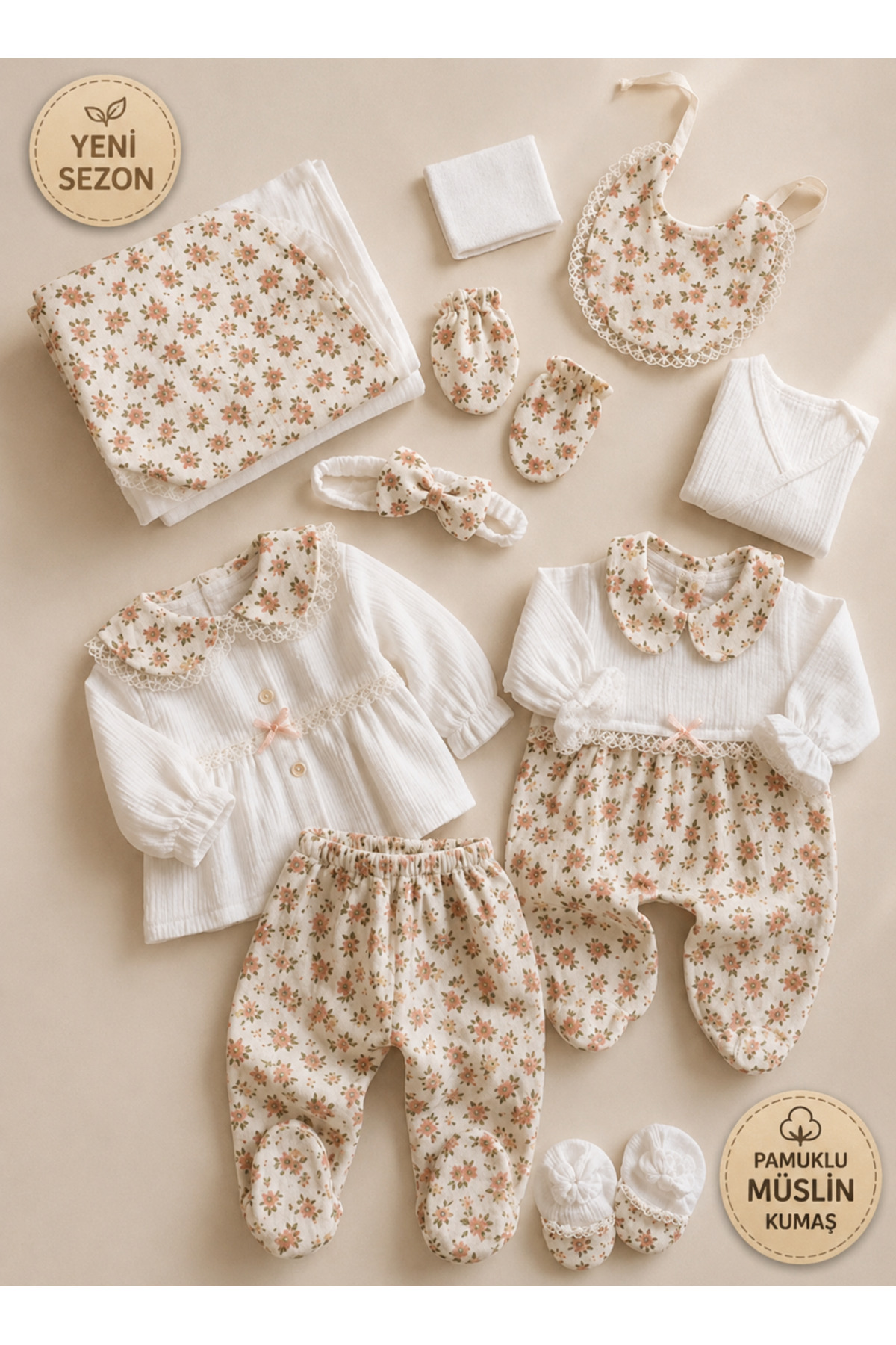 Seasonal Muslin 10-Piece Newborn Baby Girl Hospital Exit Snapsuit Set 0-3Month Boxed / Birth Gift