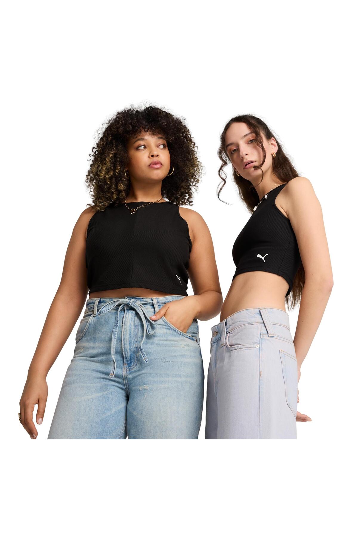 Puma 629765-01 Wardrobe Ess Ribbed Crop Top Kadın T-Shirt Siyah görsel 5