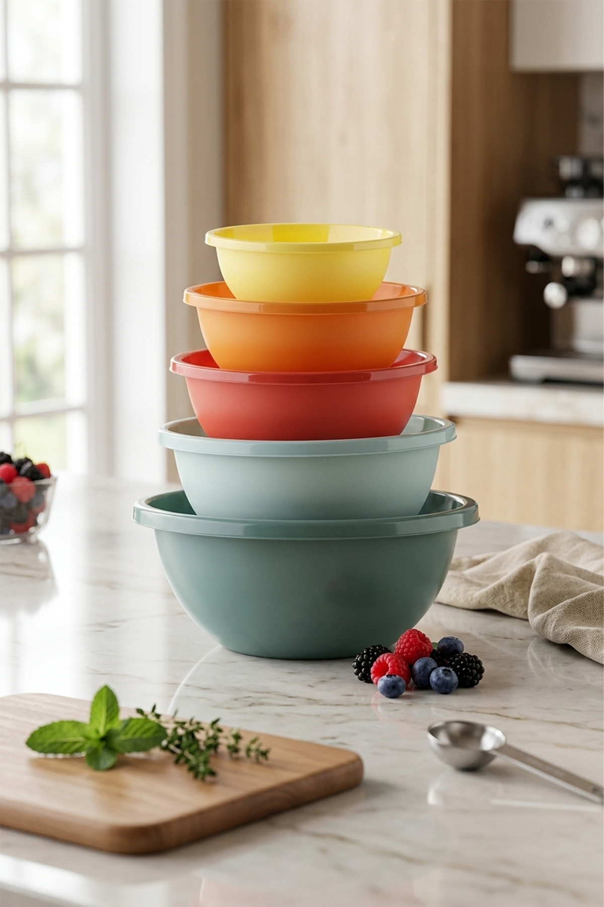 5-Piece Multi-Purpose Neo Aura Round Mixing Bowl - (30+25+22+19 +16.5cm) 5 Size Bleach Storage Container