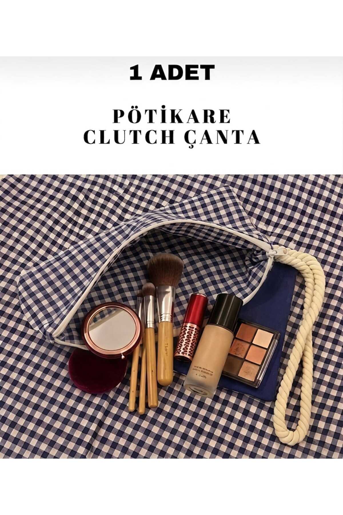 ALERSS Clutch Çanta - Makyaj Portföy Çantası - Cüzdan - Kalemlik - Pötikare Çanta görsel 3