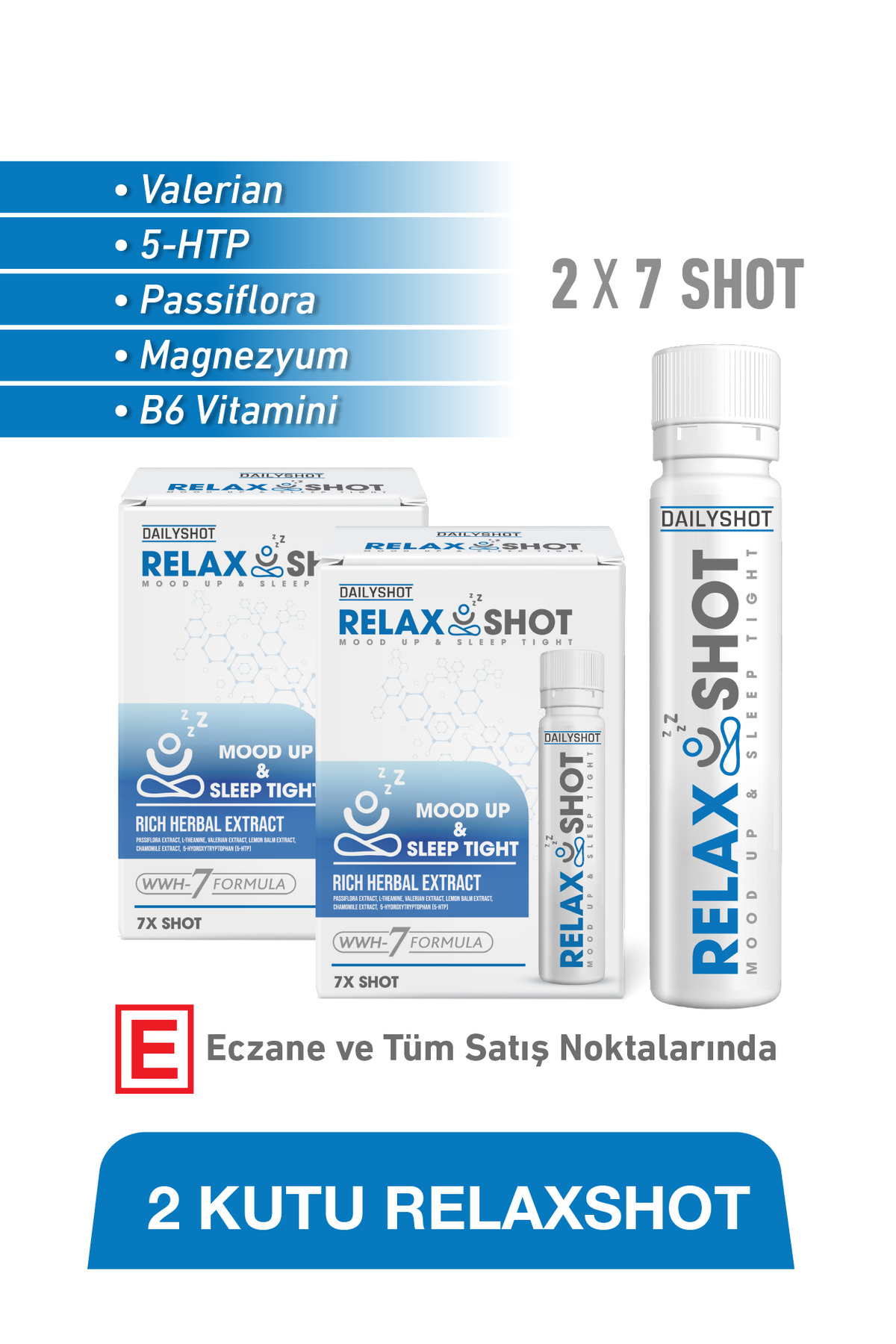 DAILYSHOT RelaxShot Valerian, 5-HTP, Passiflora, Magnezyum ve B6