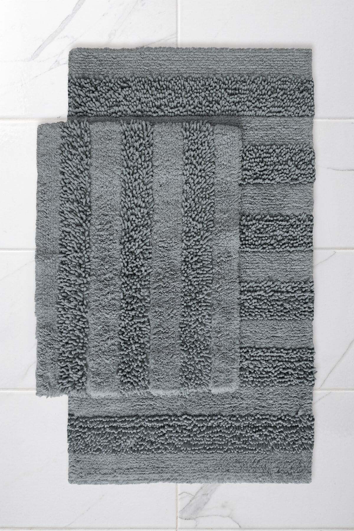 Macaroni 2-Piece Cotton Bath Mat Set Soft Texture Gray Washable 60x100 + 60x50cm, MX001G