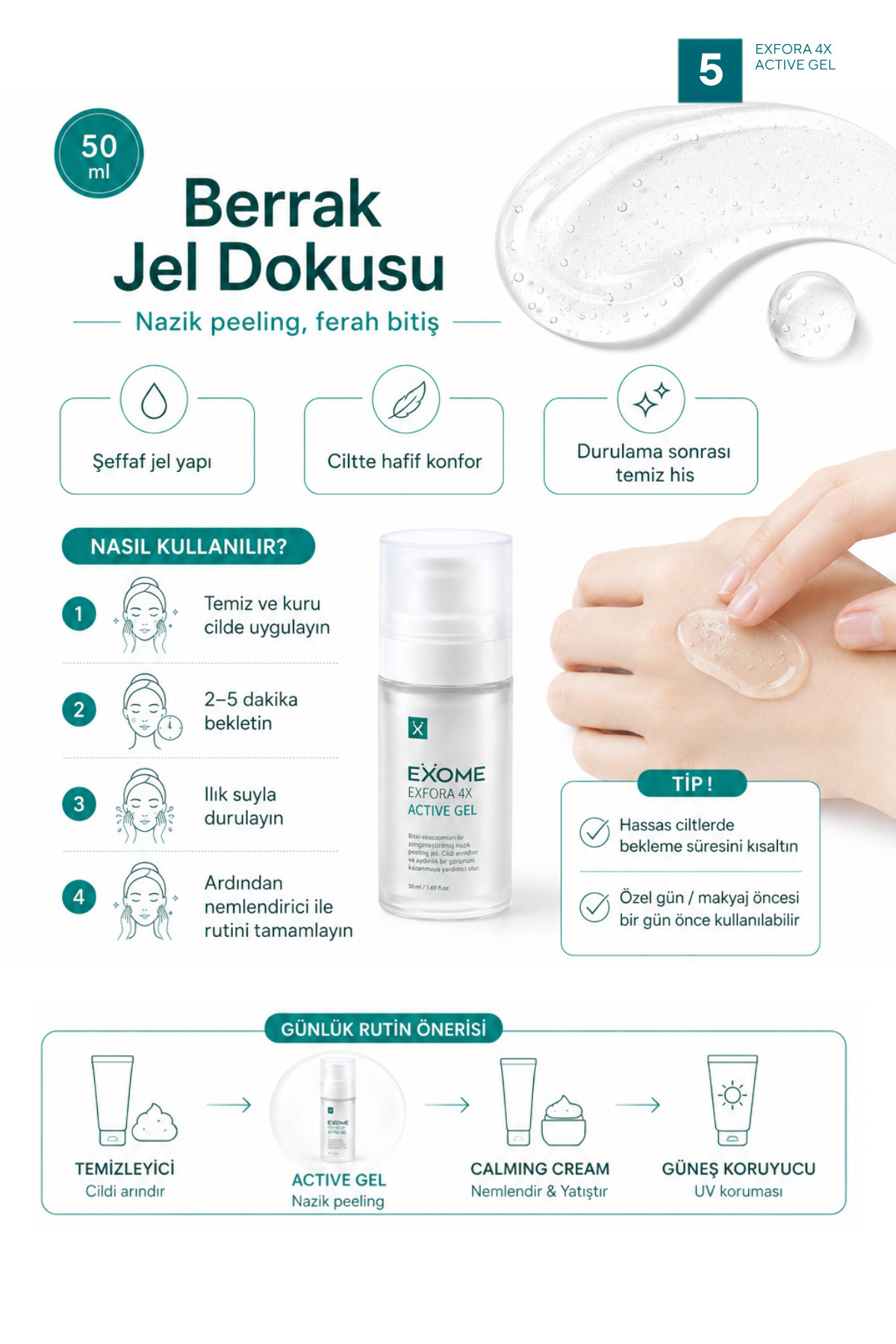 AHA BHA PHA LHA Peeling Jeli | Bitki Kaynaklı Eksozomlu Profesyonel Yüz Bakımı | Exfora 4X Active Gel | 50 ml — Exome001 — تصویر 6 از 6