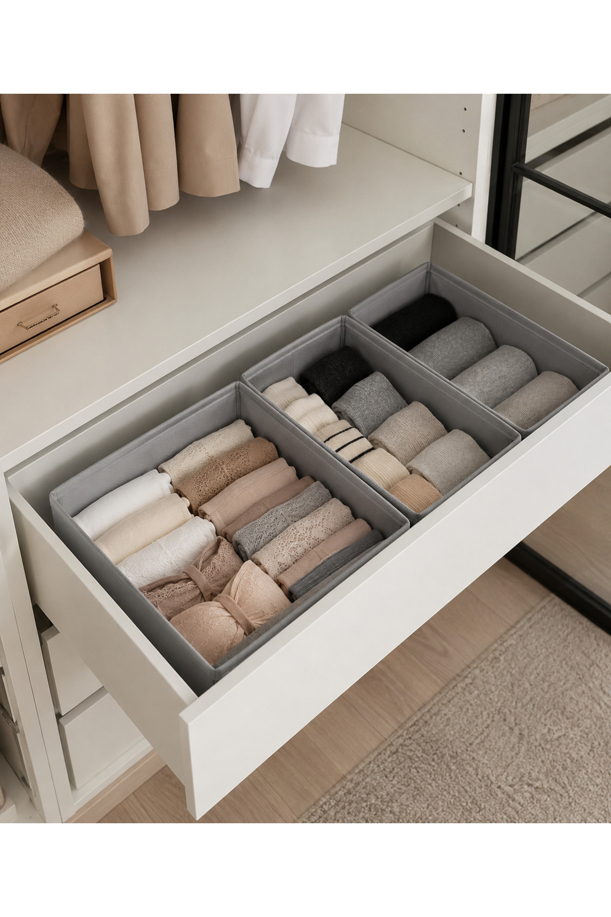 3-Piece Gray Drawer Organizer Organizer Set - Multipurpose Wardrobe Box Set