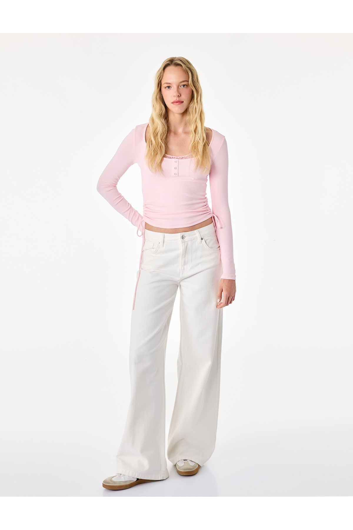 Koton Cotton Drawstring Slim Fit Long Sleeve Halter Neck Double T-Shirt