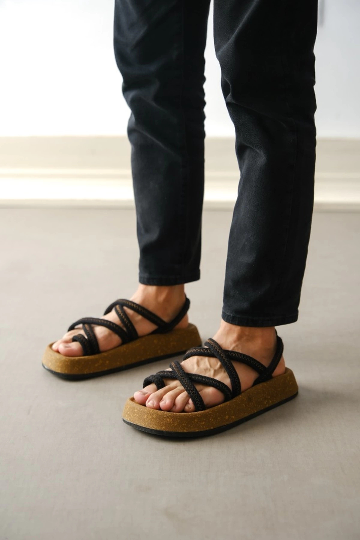 by selvi Lukka Shoes Edwin Erkek Pamuk İp Halat Mantar taban sandalet görsel 3