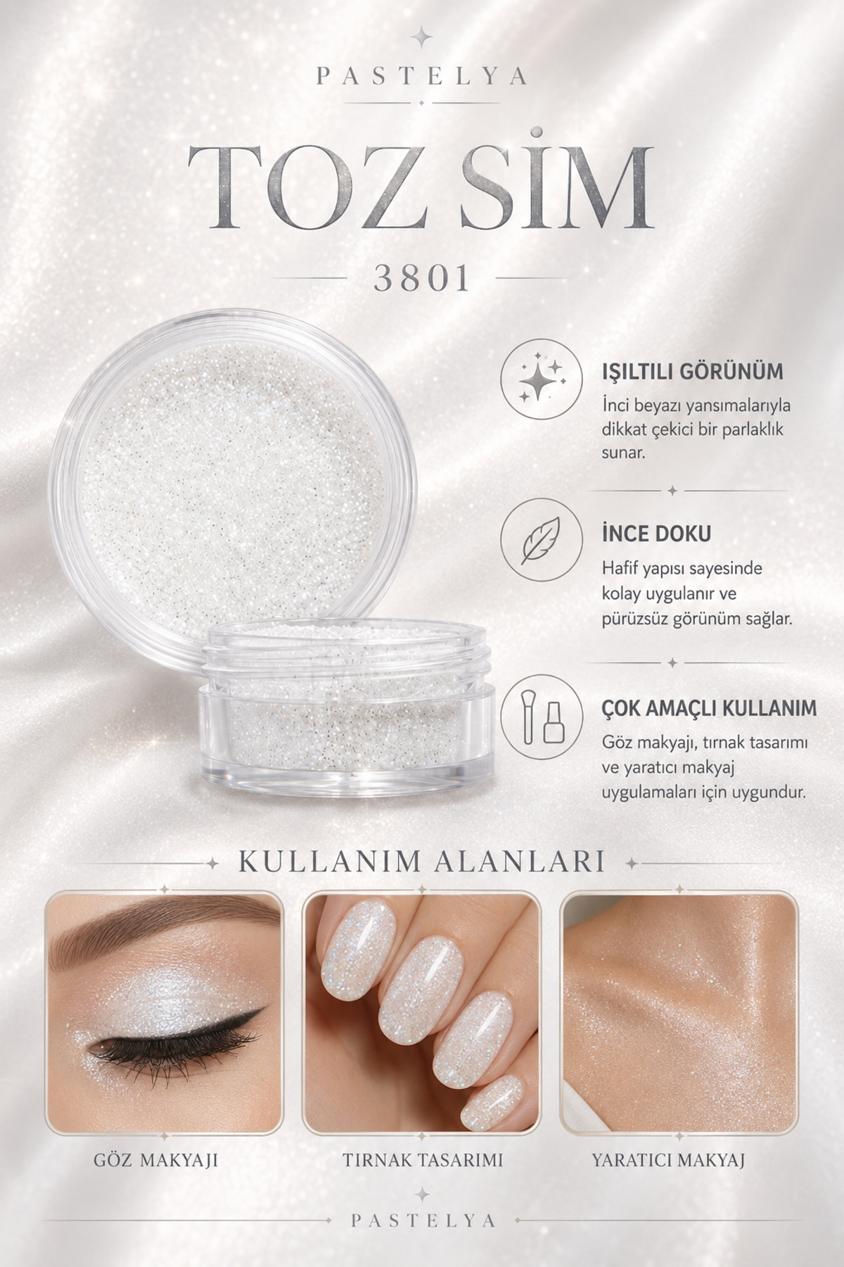 Glitter Sim Göz Farı Yüz ve Vücut Parıltısı Glitter Sim Far 3801-1/170 — سفید EY3801-1-170 — تصویر 2 از 3