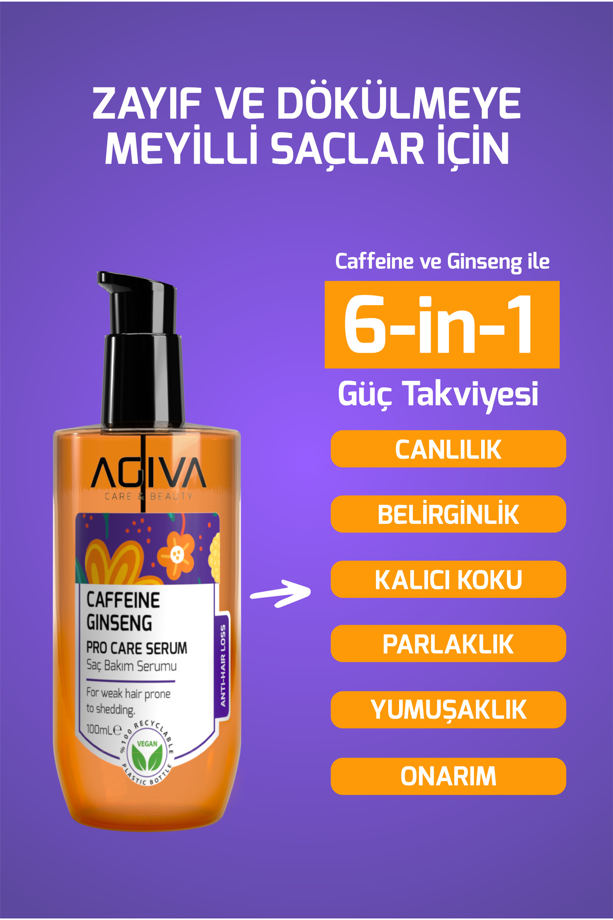 Caffeine Ginseng Pro Care Dökülmeye Meyilli Cansız Saçlar İçin Saç Bakım Serumu 100 ml — 20053.5 — تصویر 2 از 6