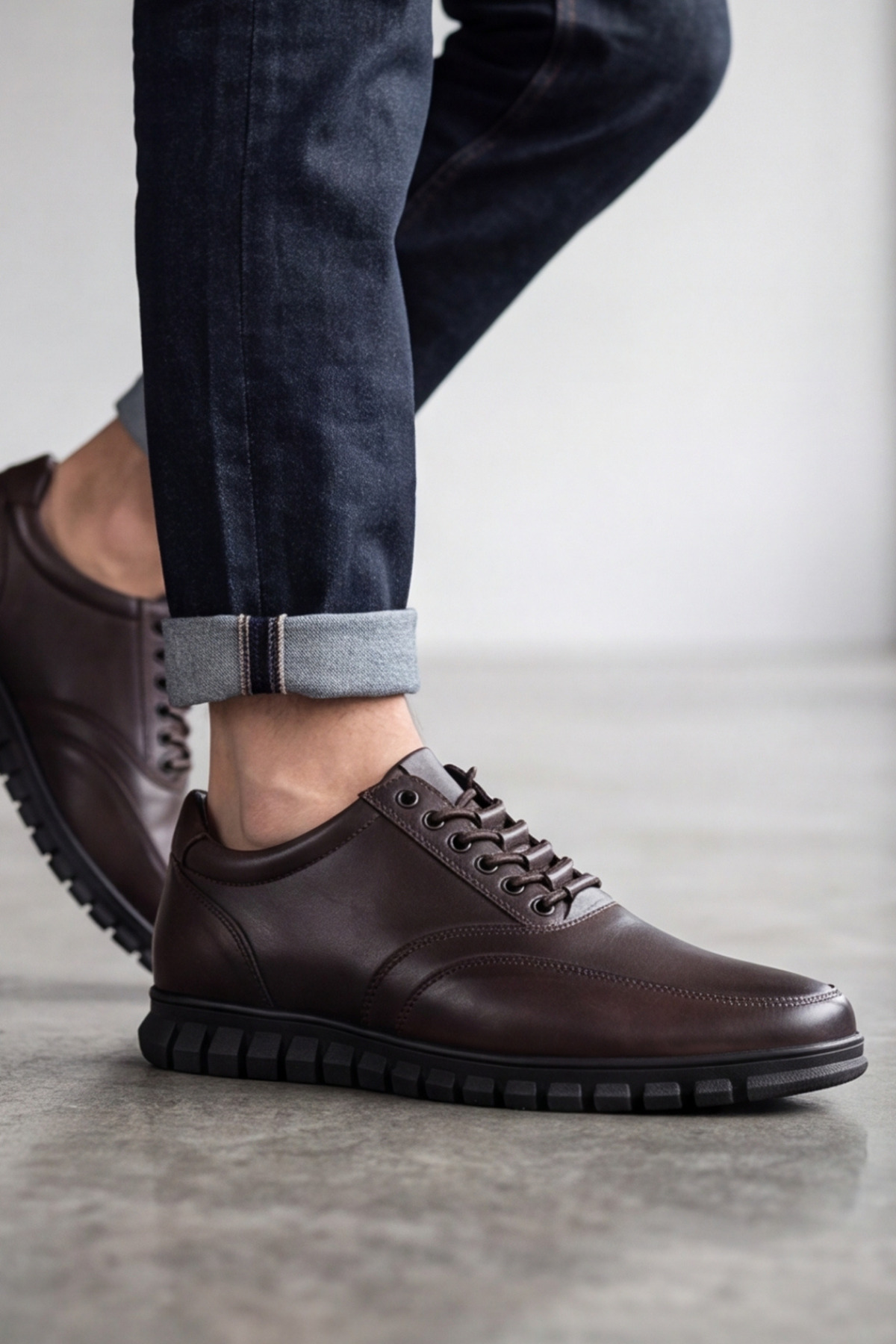 Liarca Brown Black, Elastik Bağcıklı Esnek Hafif Taban Günlük Comfort Erkek Casual Spor Ayakkabı görsel 2