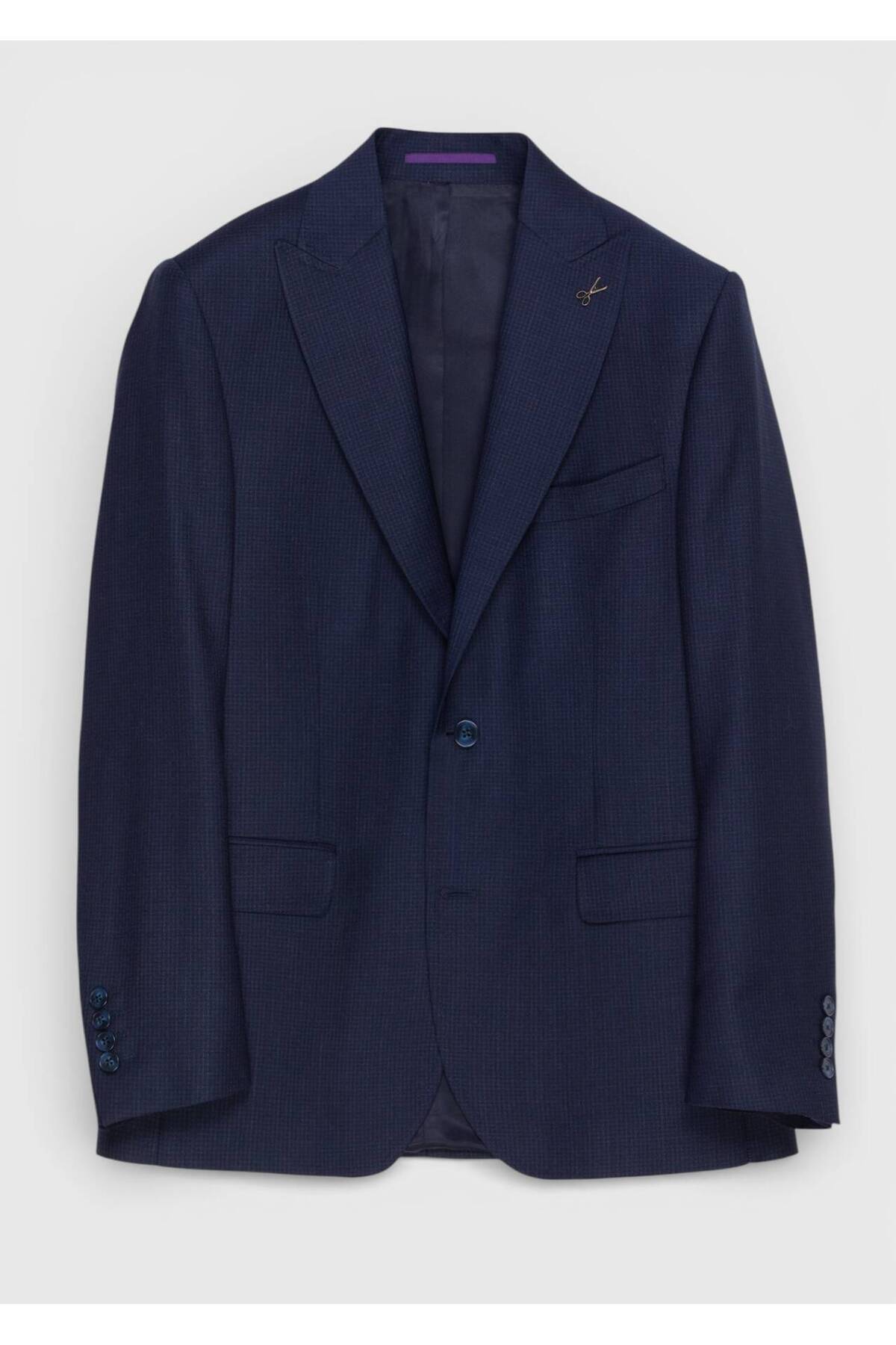 Ramsey Lacivert Kareli Zeroweight Slim Fit %100 Yün Takım Elbise görsel 5