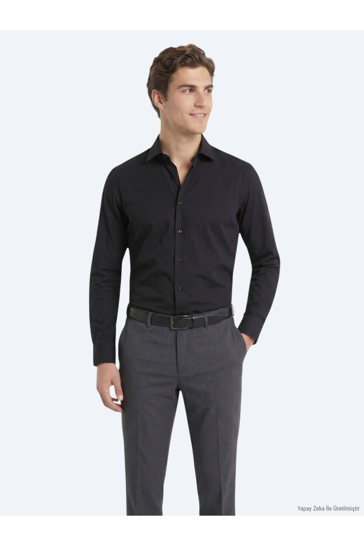 Kip Siyah Regular Fit Uzun Dokuma Casual Pamuk Karışımlı Gömlek