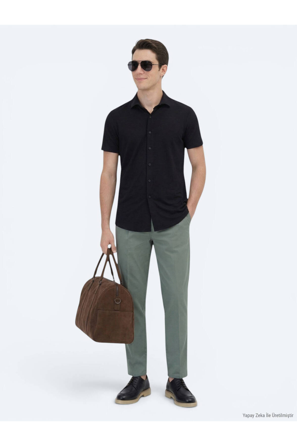 Siyah Düz Regular Fit Kısa Casual Gömlek — مشکی 10153810 — تصویر 4 از 6