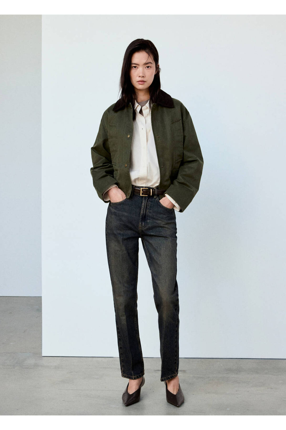 MANGO Woman Corduroy collar jacket görsel 2