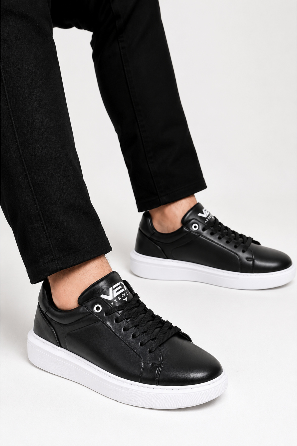 TROVIX Premium Siyah Erkek Sneaker, Suni Deri, Beyaz EVA Taban görsel 3