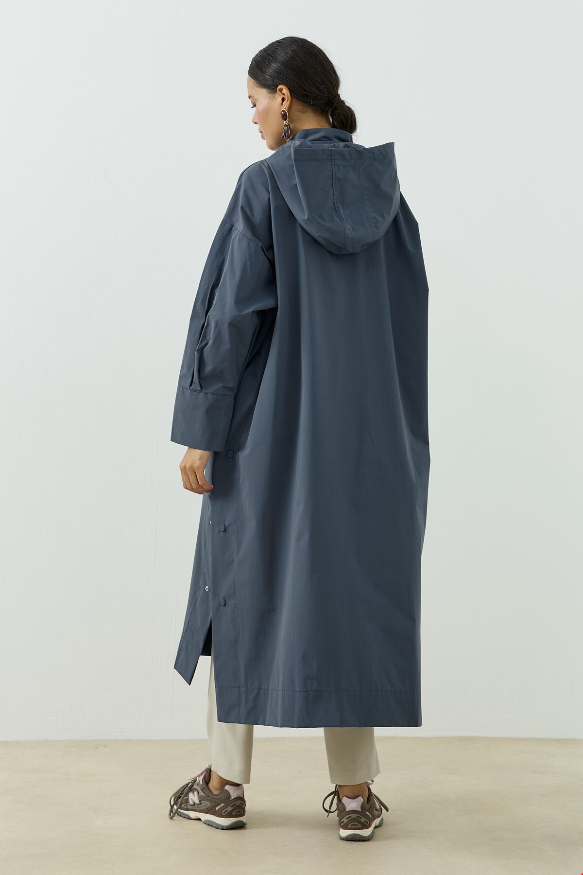 QANU Kapüşonlu Oversize Yağmurluk İndigo