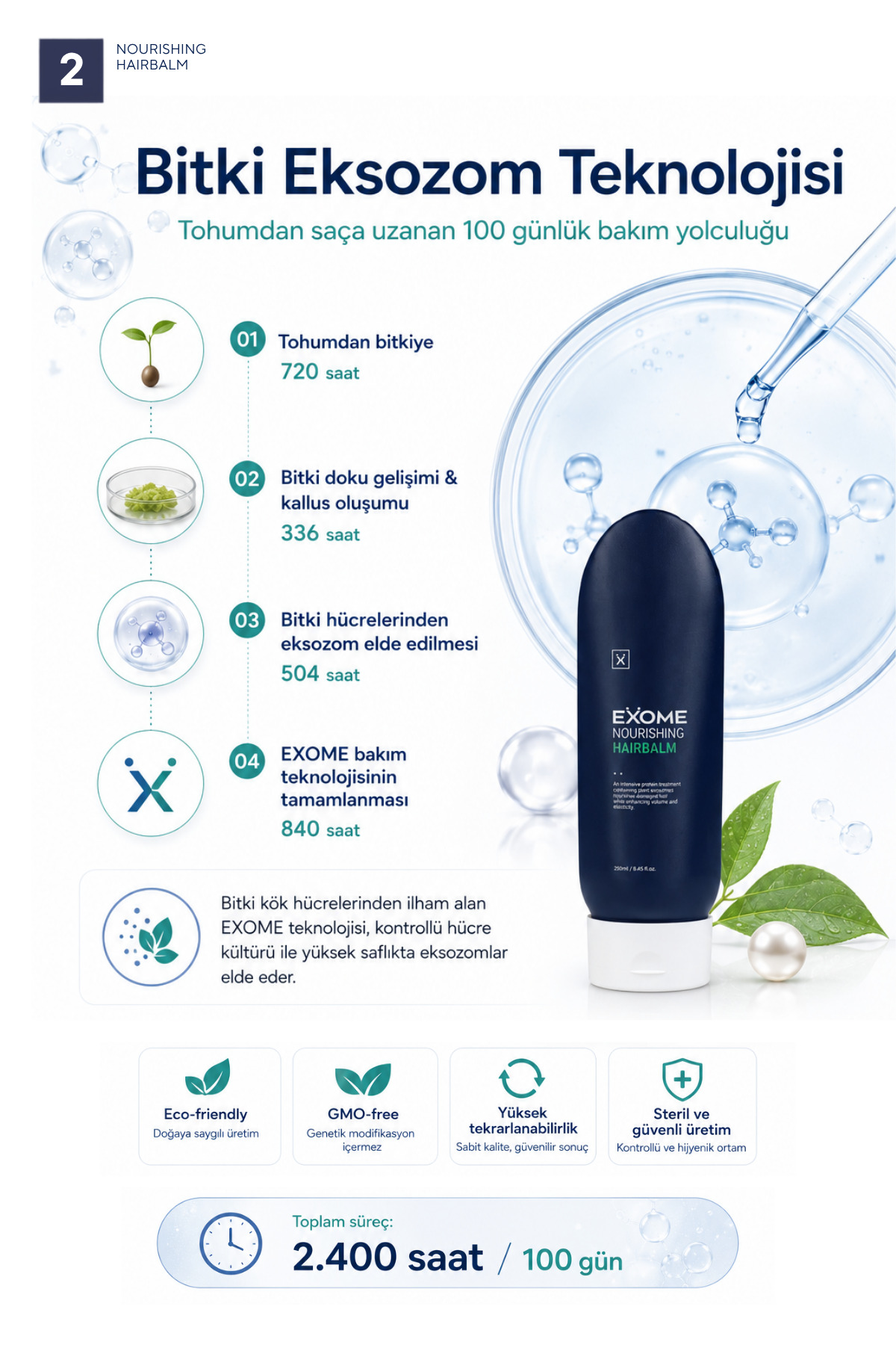 Onarıcı Saç Kremi | Eksozomlu Besleyici Bakım | Kuru ve Yıpranmış Saçlar İçin | Hair Balm | 250 ml — Exome008 — تصویر 3 از 6