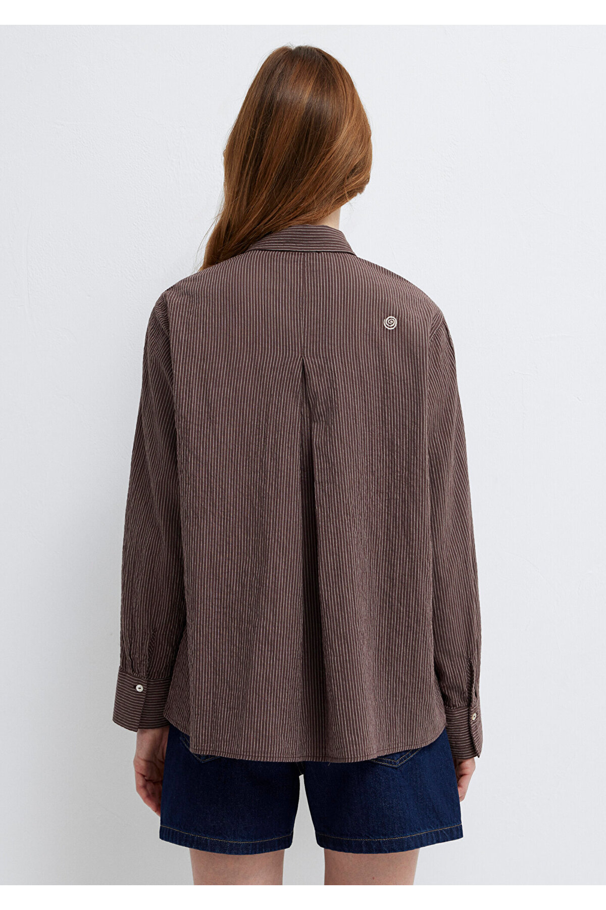 Çizgili Kahverengi Gömlek Loose Fit / Bol Rahat Kesim 1211598-91456 — قهوه‌ای — تصویر 5 از 8