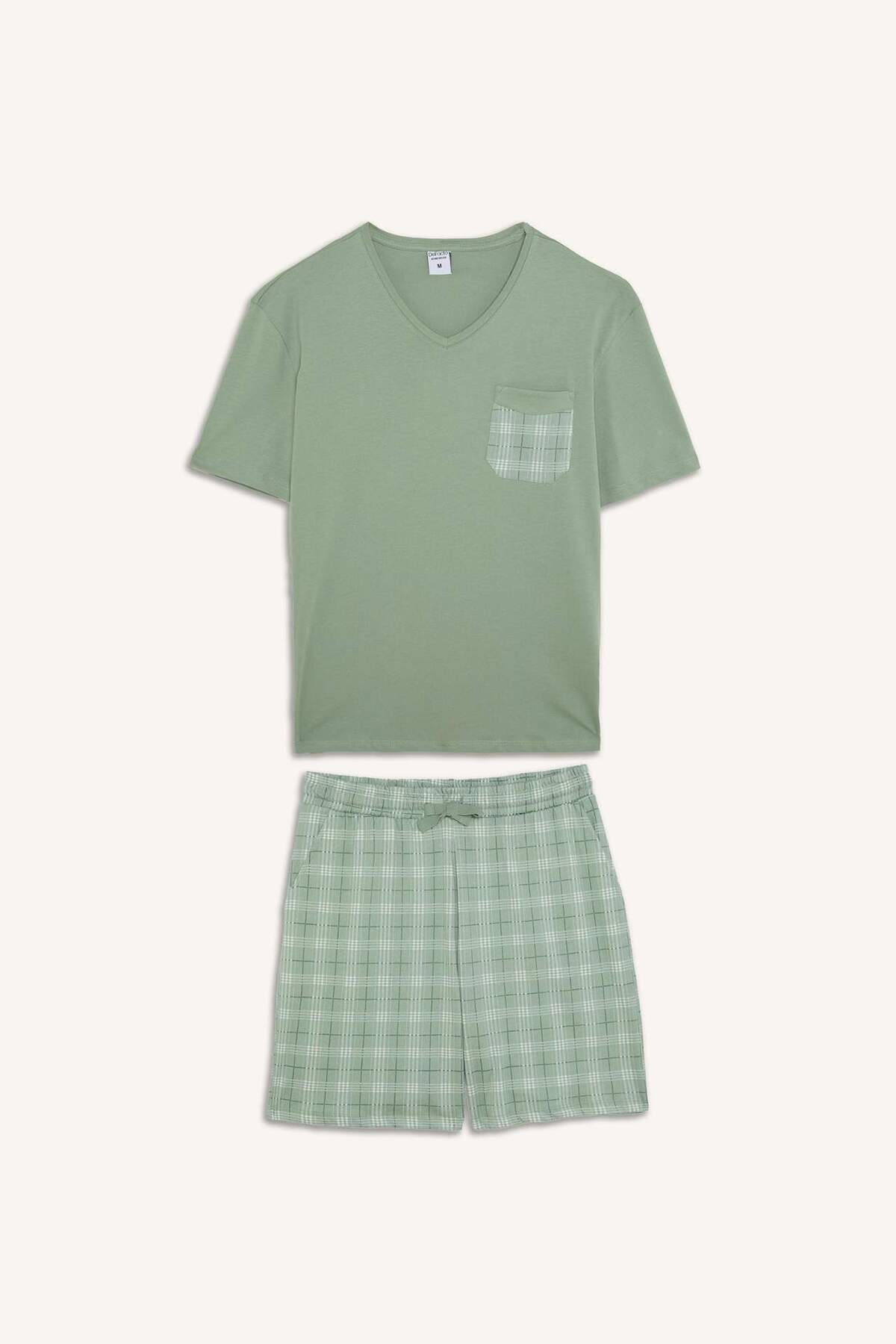 DeFacto %100 Pamuk New Regular Fit Kısa Kollu 2'li Açık Yeşil Şortlu Pijama Takımı I0877AX26HS görsel 8