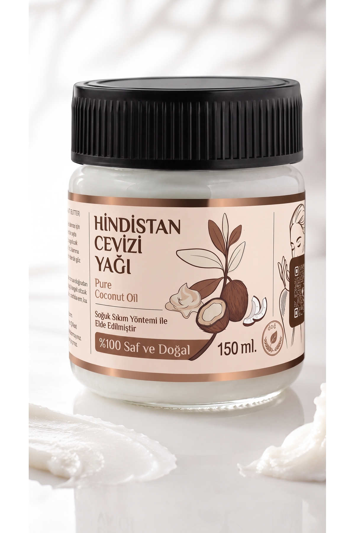 150 ml Saf Hindistan Cevizi Yağı / Soğuk Sıkım / %100 Saf Ve Doğal / Coconut Oil — 150ml-hindistan-cv-yag — تصویر 3 از 8