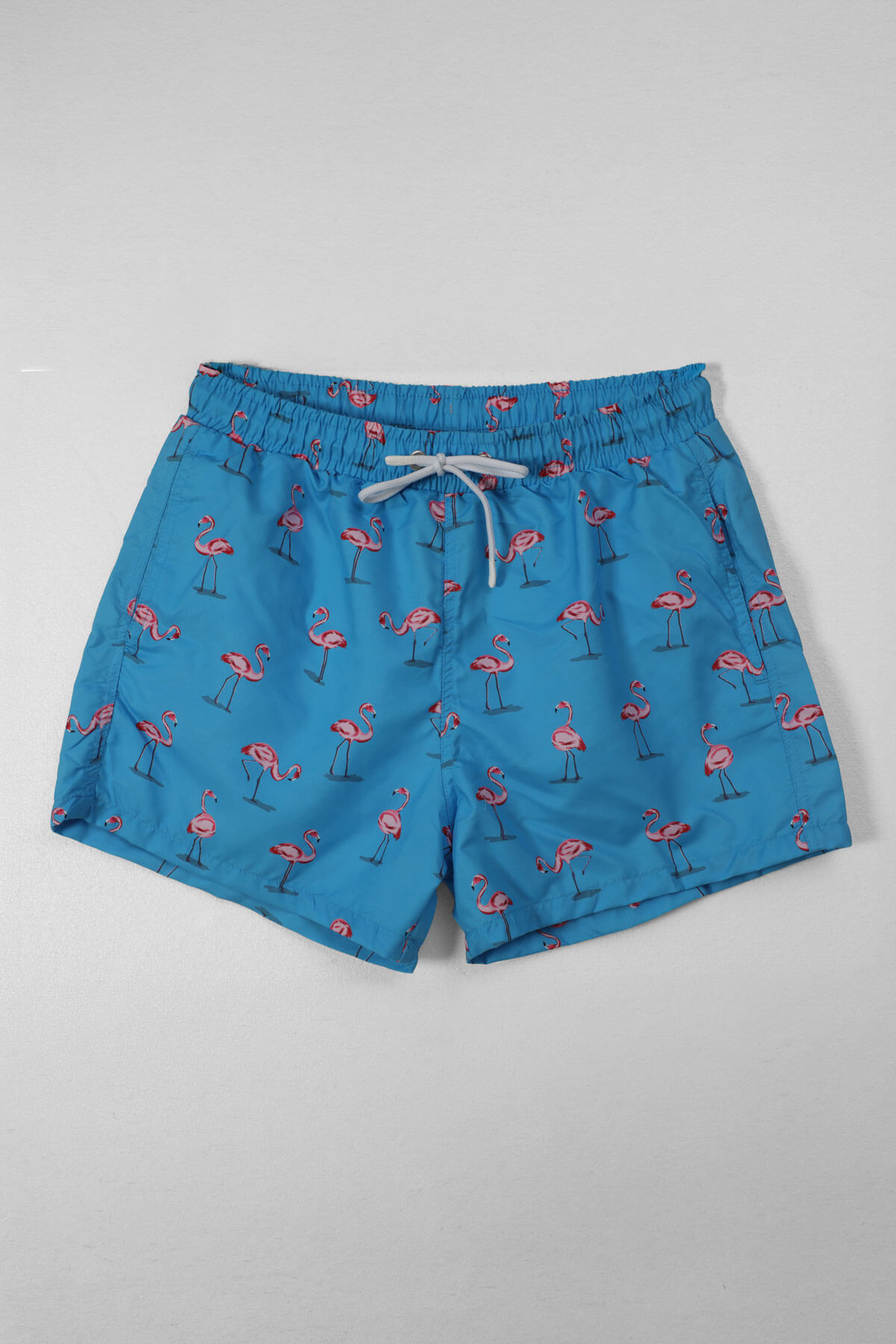 MARKAPIA Men's Flamingo Patterned Blue Mesh Swim Shorts with Pockets