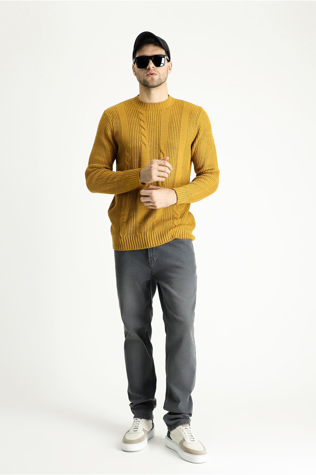 Bisiklet Yaka Slim Fit Desenli Triko Kazak — زرد 540049 — تصویر 2 از 7