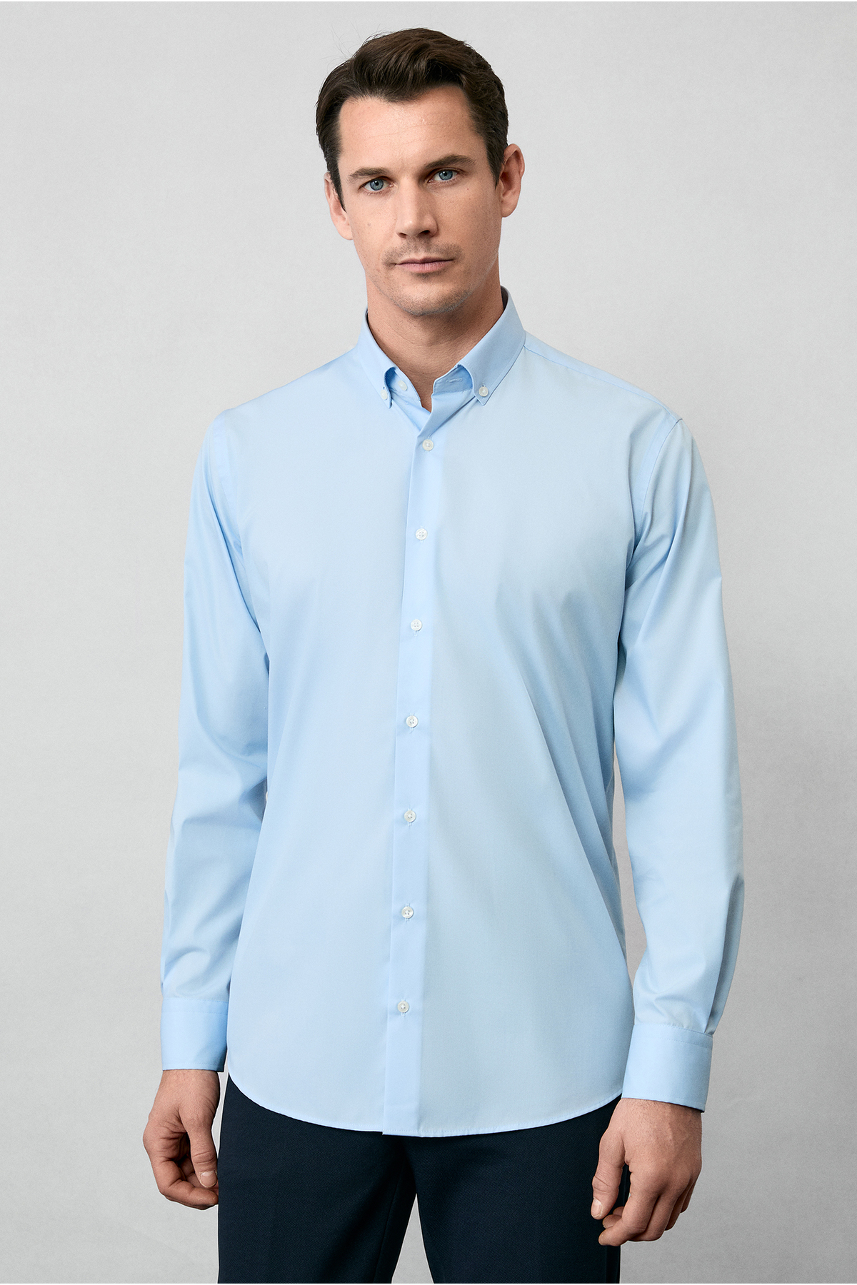 Kiğılı Uzun Kol Regular Fit Düğmeli Yaka Pamuklu Non Iron Ütü Gerektirmeyen Gömlek görsel 3