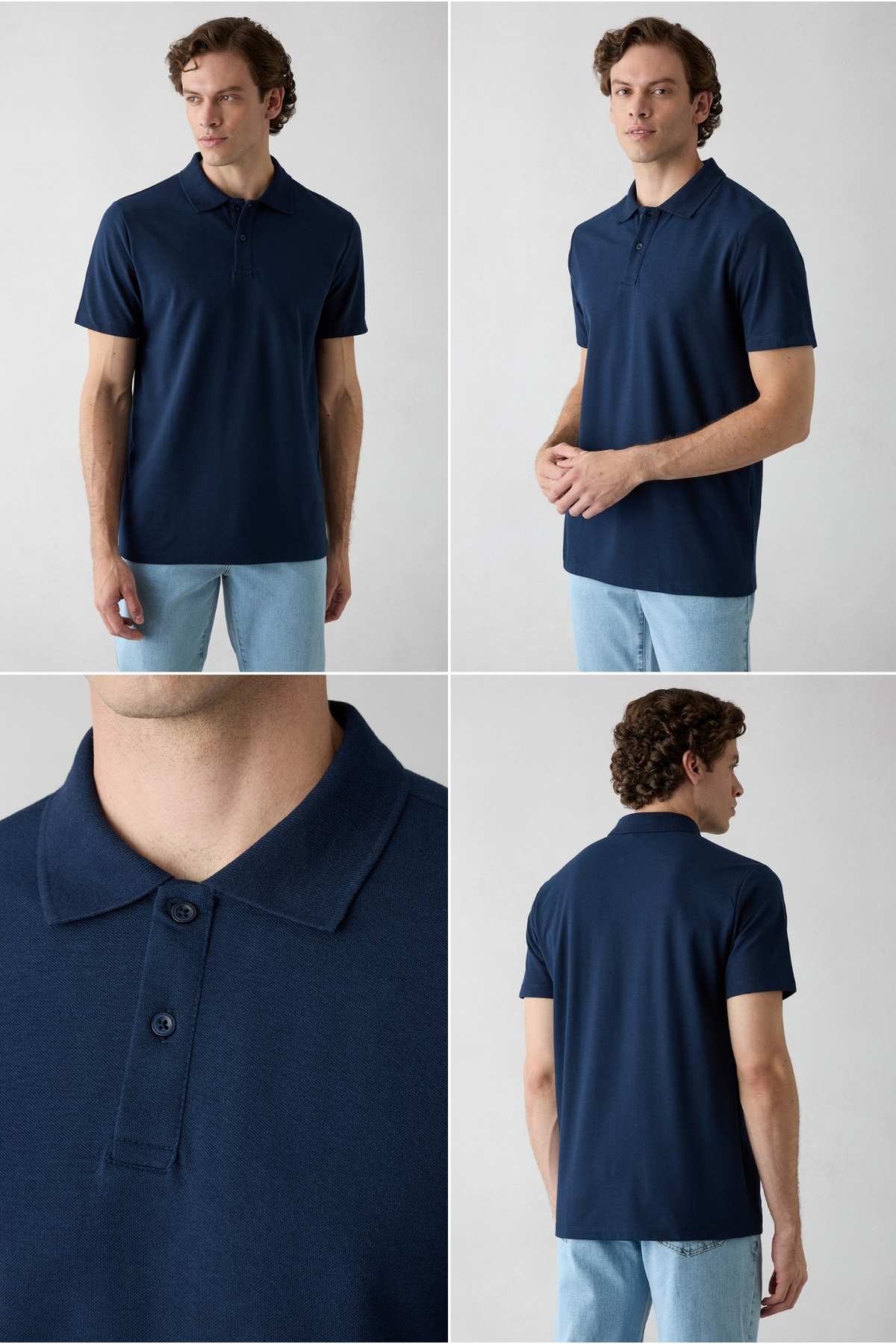 Kiğılı Düğmeli Polo Yaka Regular Fit Pamuklu Düz 2'li Paket Tişört Seti görsel 2