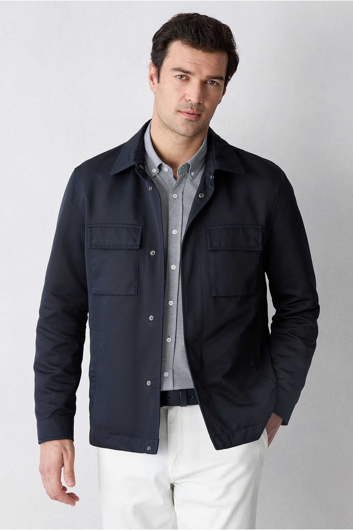 Uzun Kol Slim Fit Düğmeli Yaka Pamuklu Kolay Ütülenebilir 4 Mevsim Oxford Gömlek — خاکستری KSSZ4UE0ET003 — تصویر 6 از 7