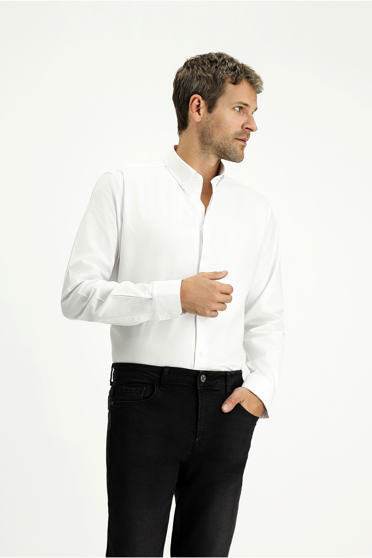 Kiğılı Uzun Kol Slim Fit Dar Kesim Pamuk 4 Mevsim Oxford Gömlek görsel 2