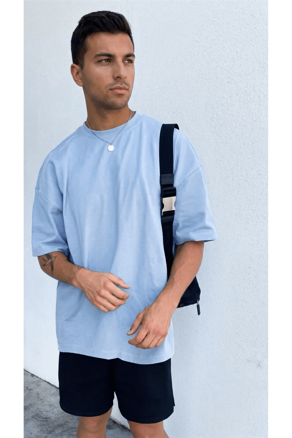 Teenage Millionaire 1 Adet Erkek Açık Bebe Mavi Basic Düz Baskısız Oversize Salas Loose Fit T-shirt görsel 6