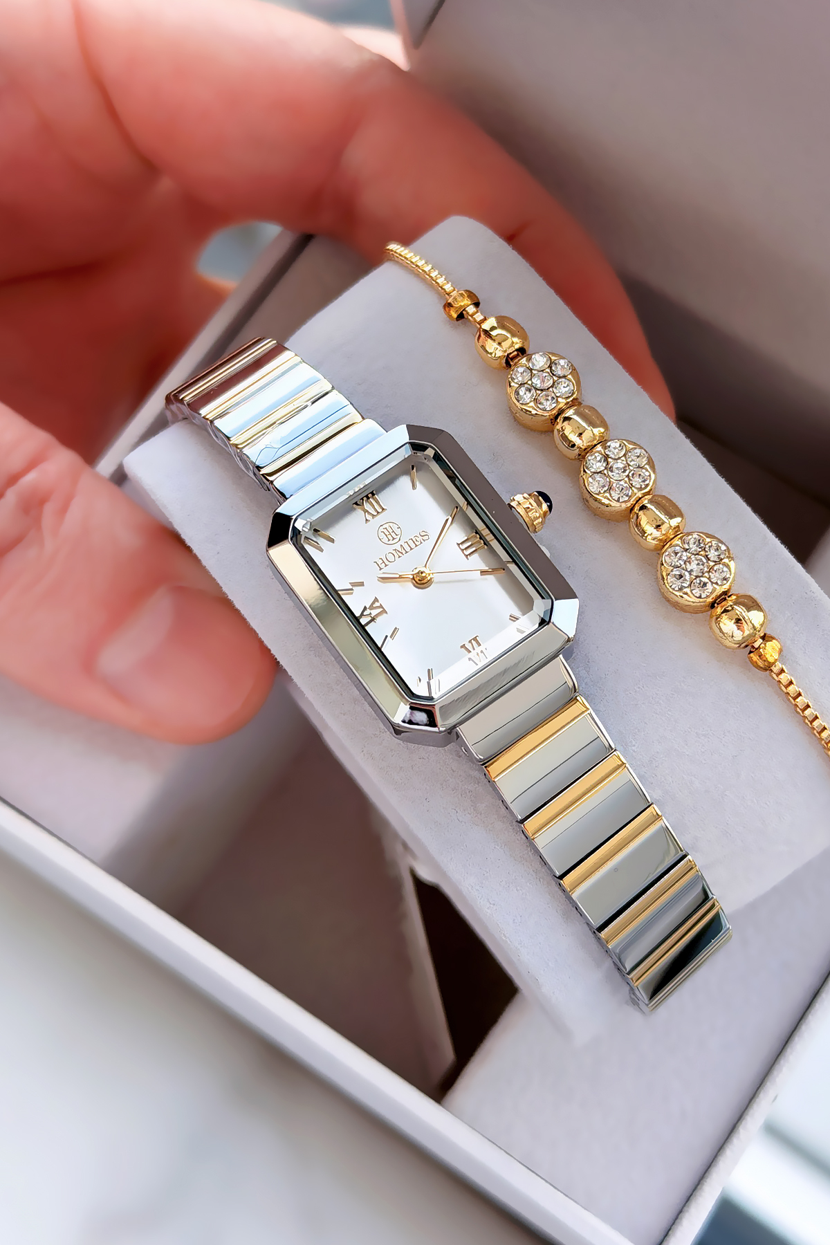 Premium Rectangle Case Women Wrist Watch Steel Band Japanese Movement Gift Custom Boxed HMBY2063C1