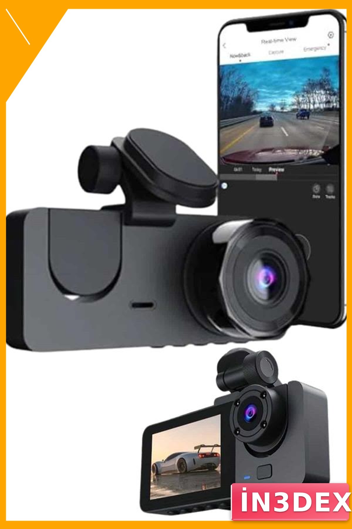 3 Lensli Araç İçi Kamera 1080P Gece Görüşlü DVR Kaydedici
