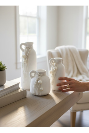 LALEZEN HOME 3LÜ İNCİLİ TEK KULP VAZO SET KENDİNDEN DOKULU